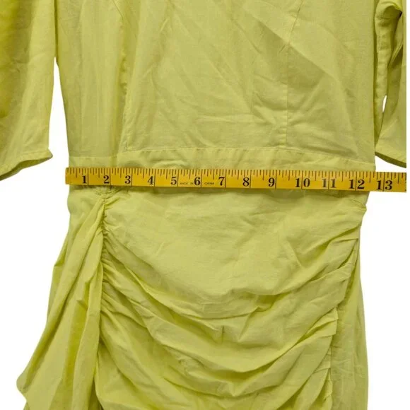 Rhode Pia Mini Sheath Dress Neon Yellow 1/2 Sleeve Ruched Asymmetric Skirt Sz XS - Picture 8 of 11